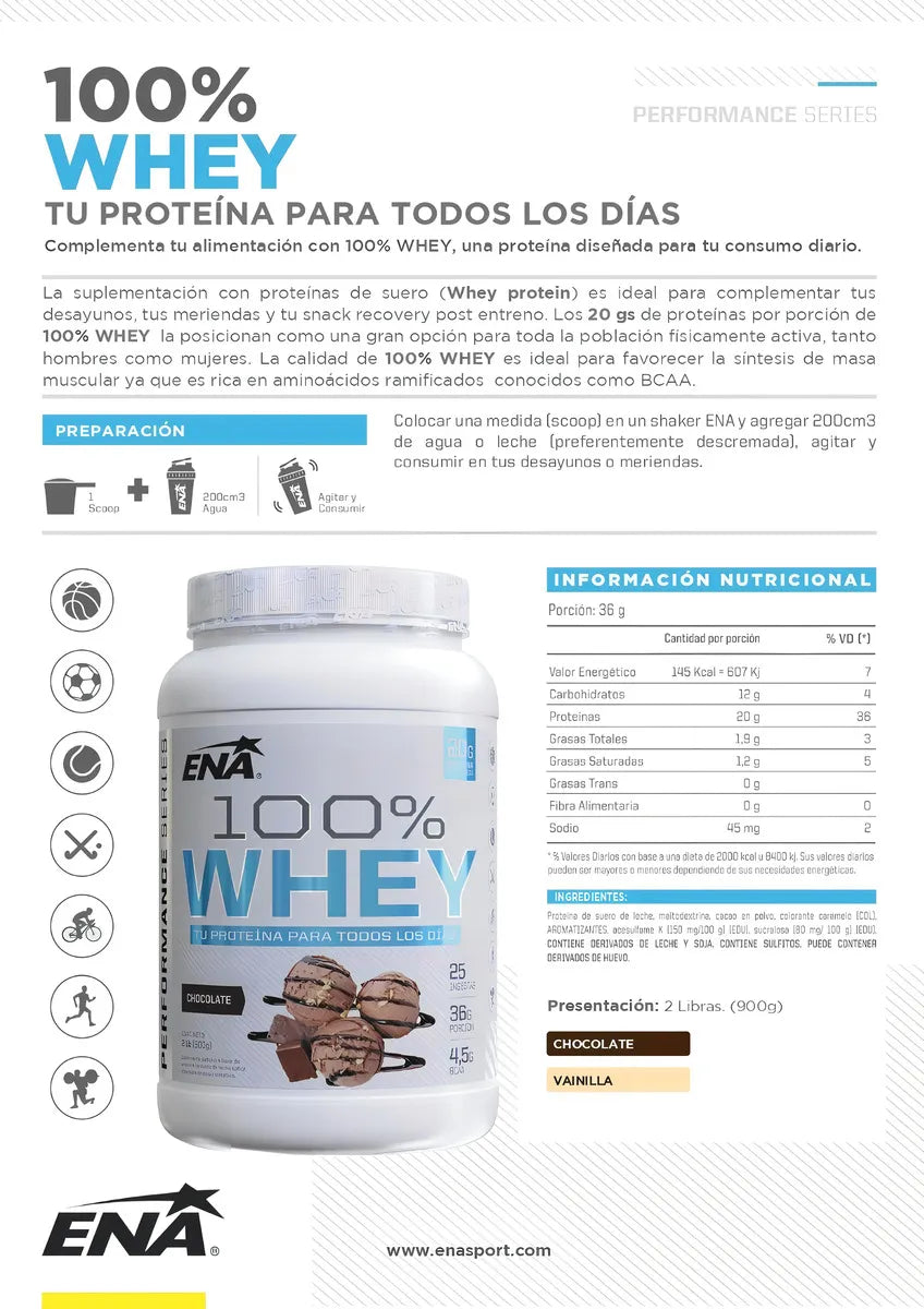 100% Whey 2 Lb - Whey Protein Proteina Ena